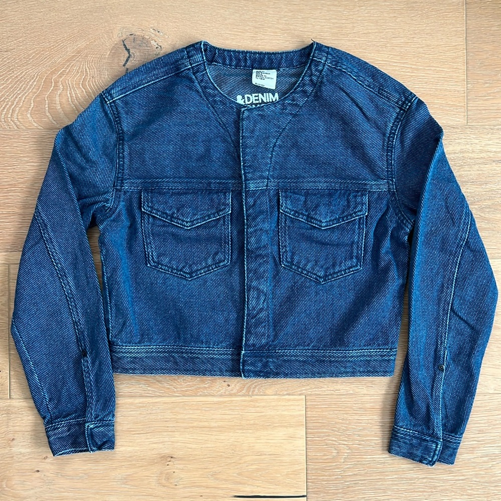 H&M Denim Conscious Cropped Twill Jacket - Snap Closure - Size 6